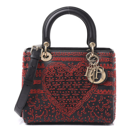 Christian Dior Smooth Calfskin Embroidered Heart Medium Lady Dior Black 1 of 8