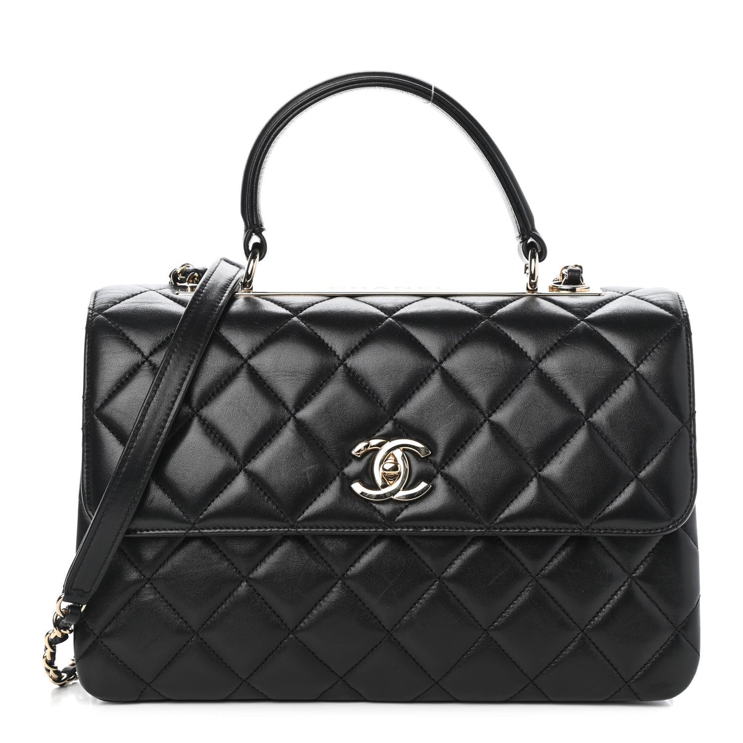 Lambskin Quilted Medium Trendy CC Flap Dual Handle Bag Black