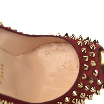 Christian Louboutin Veau Velours Calf Hair Leopard Lady Peep Spikes 150 Pumps 37.5 Red 8 of 13