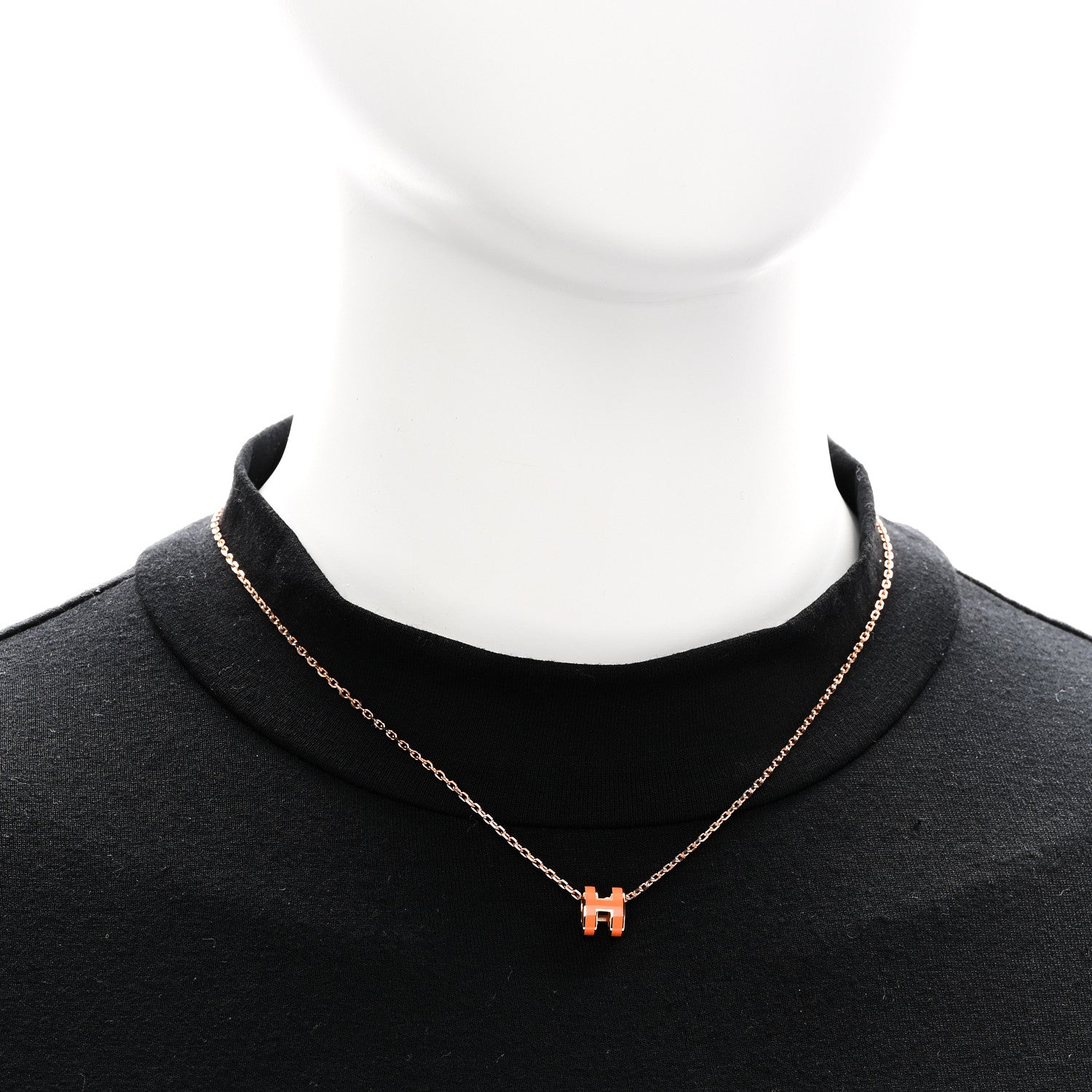 Hermes Lacquered Rose Gold Mini Pop H Pendant Necklace Orange 2 of 6