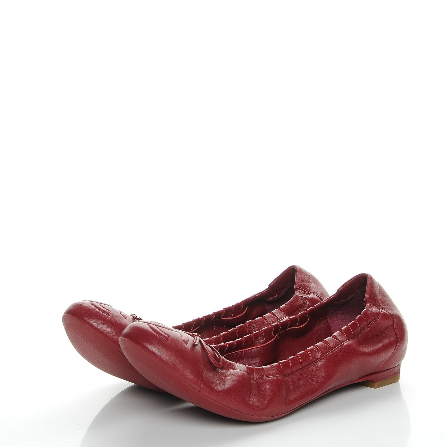 Lambskin CC Elastic Cap Toe Ballerina Flats 36 Red