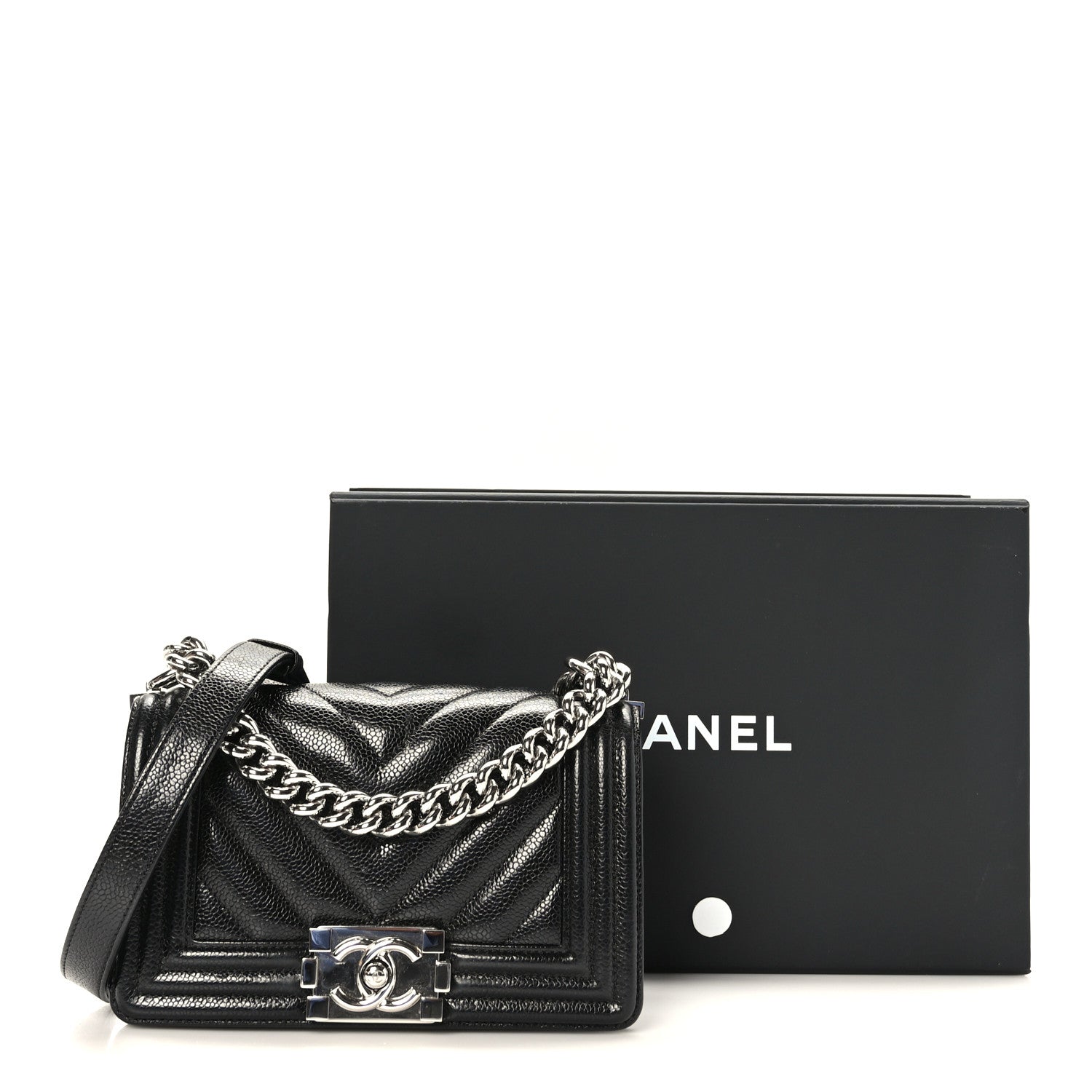 Chanel Iridescent Caviar Chevron Quilted Small Boy Flap Black 10 of 10