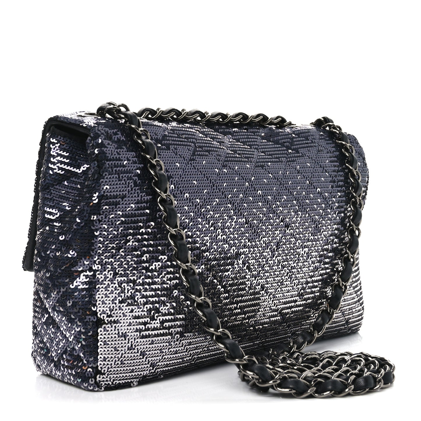 Sequin Quilted Small Single Flap Black Silver