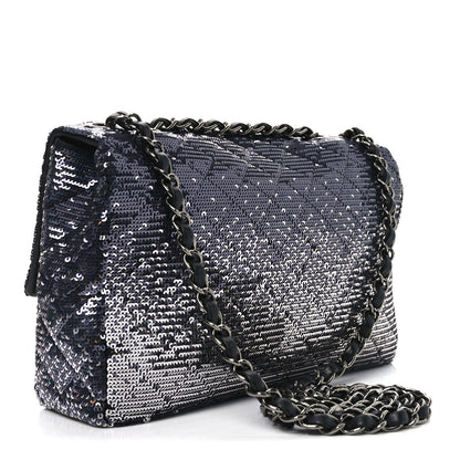 Chanel Sequin Quilted Small Single Flap Black Silver 3 of 10