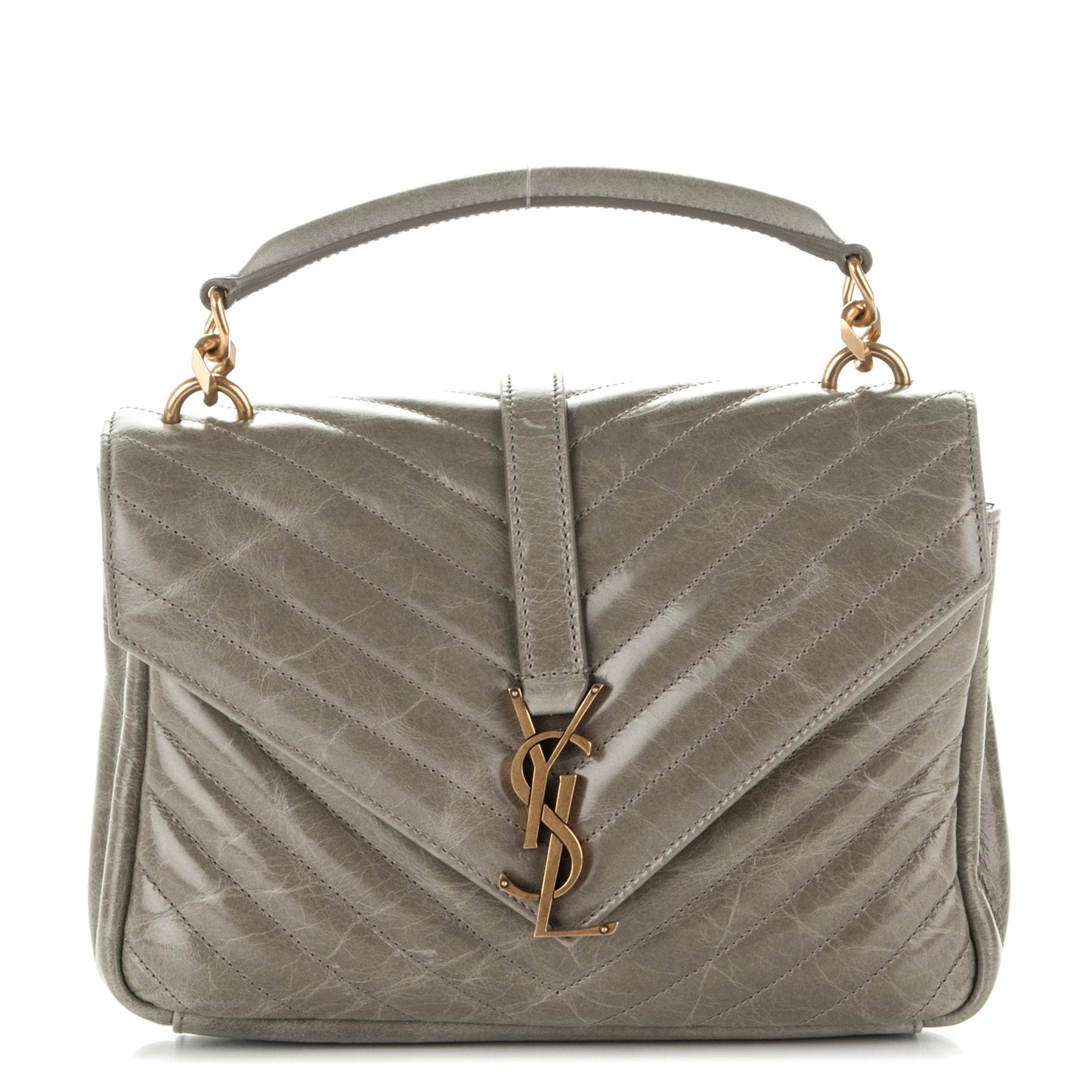 Waxed Calfskin Matelasse Chevron Medium Monogram College Bag Fog Gray