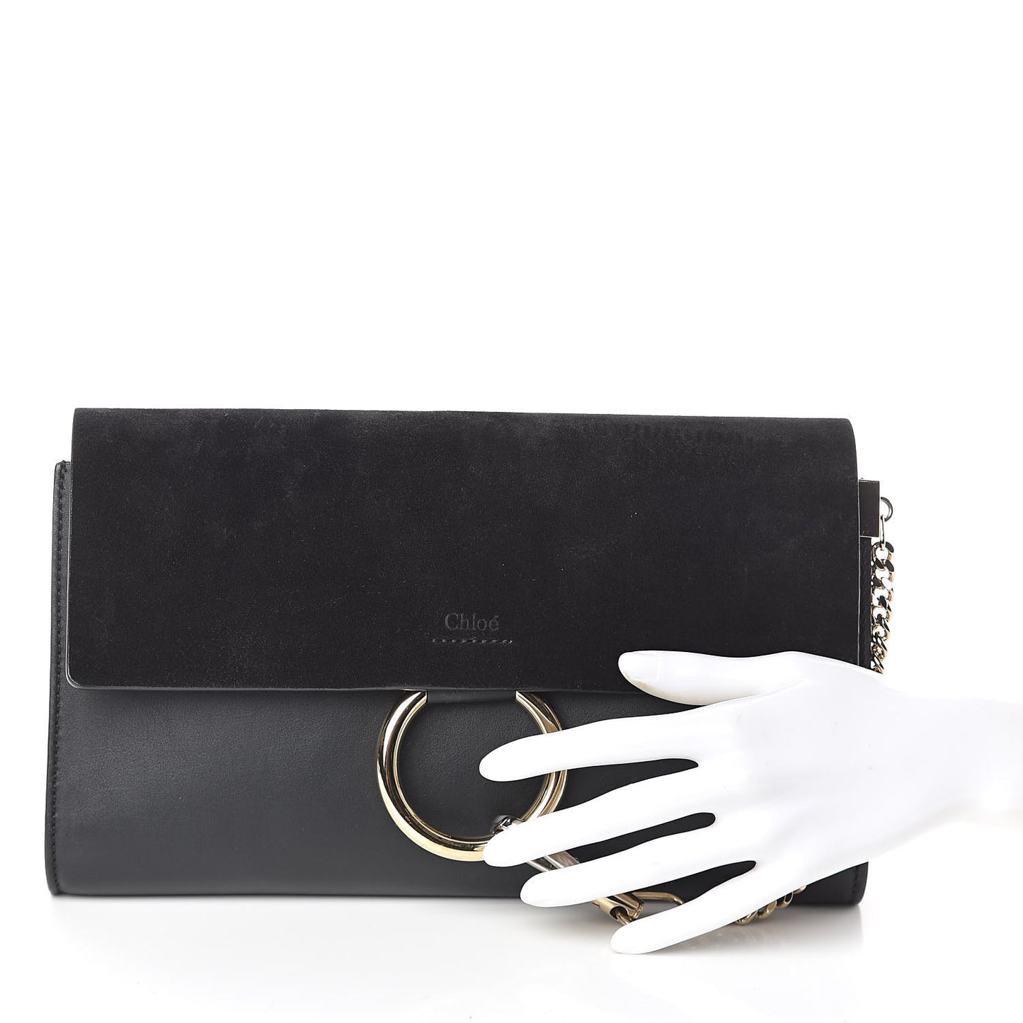 Suede Calfskin Faye Clutch Black