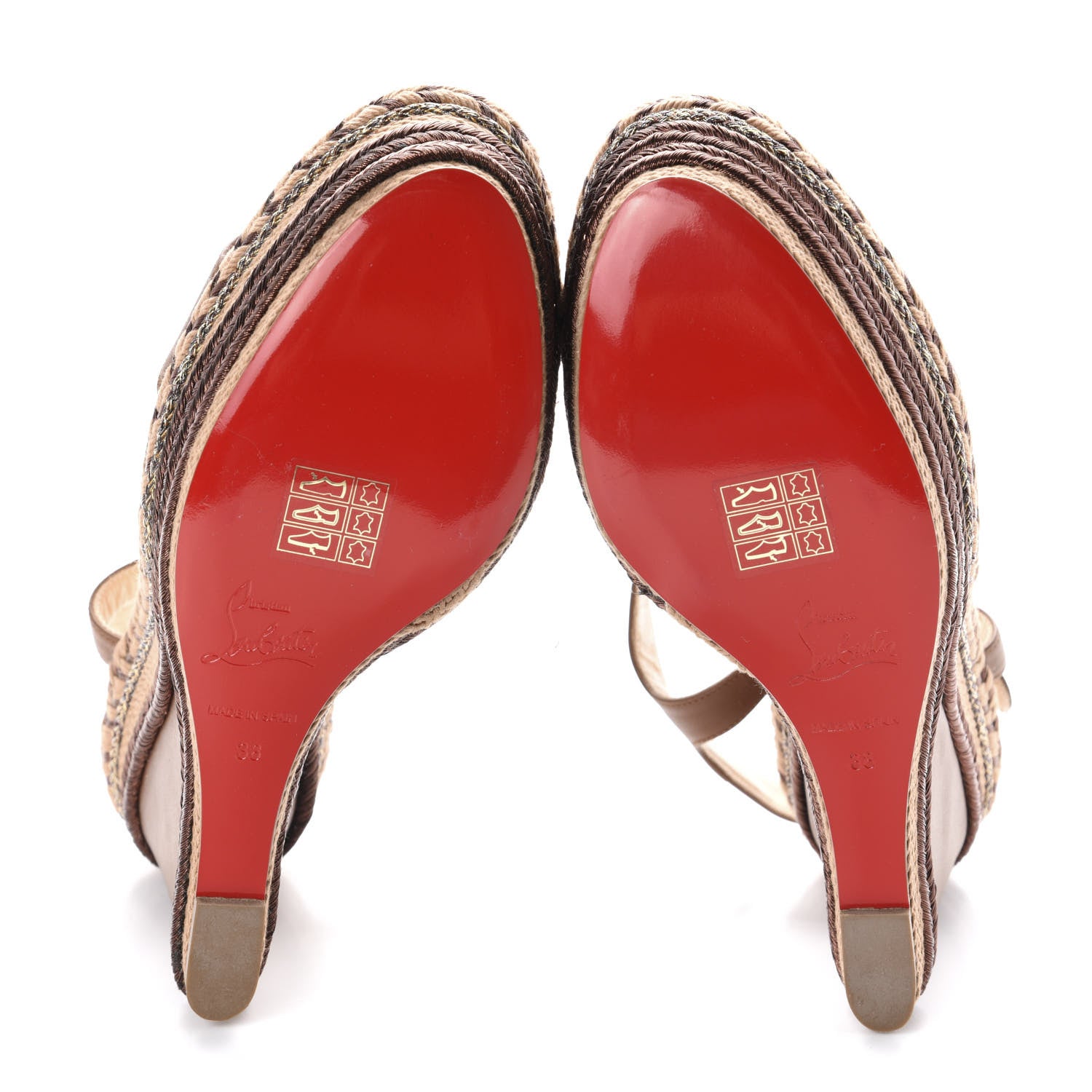 Christian Louboutin Calfskin New Duplice 120 Wedge Sandals 38 Cognac 5 of 10