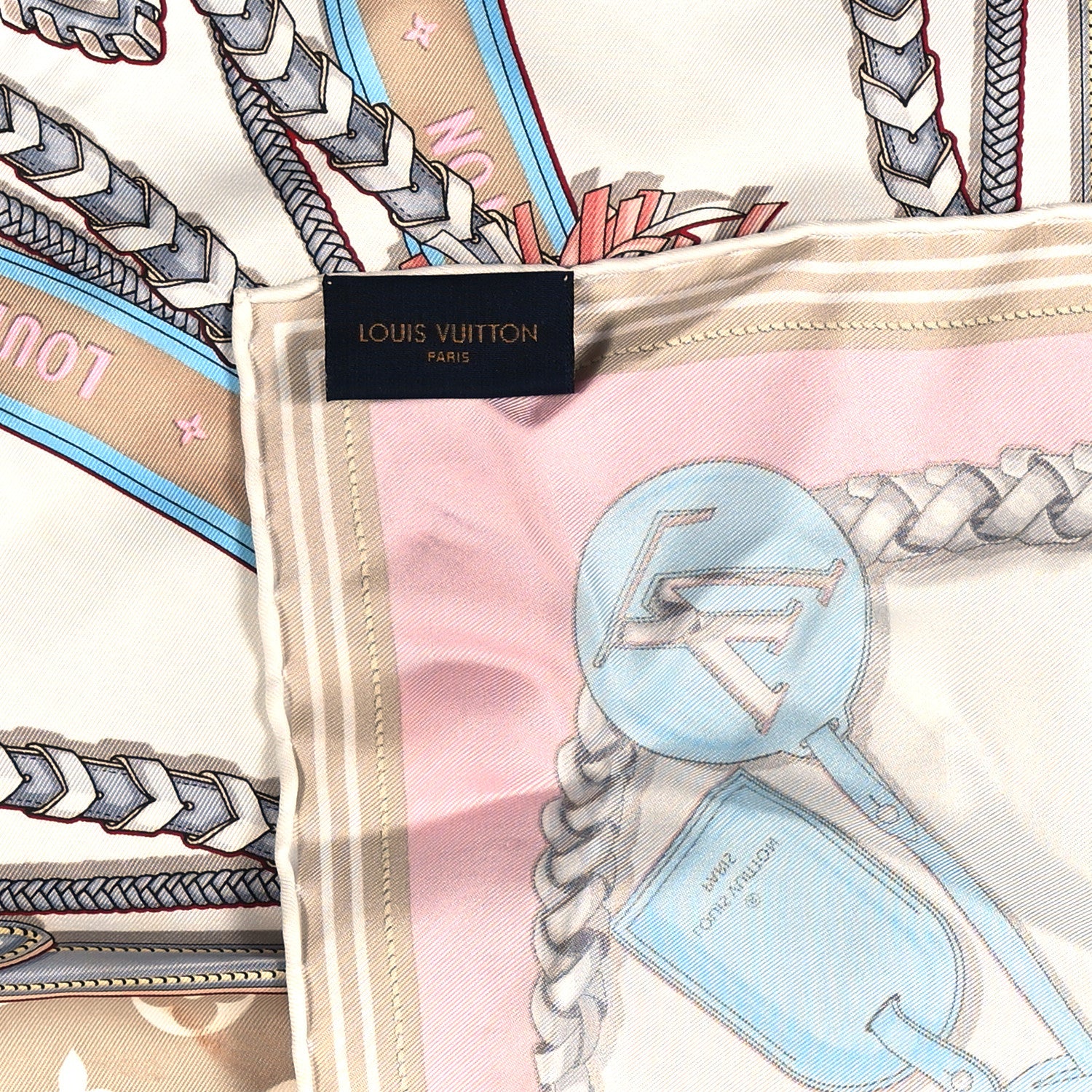 Louis Vuitton Silk Mix and Straps Square 90 Scarf Beige 3 of 4