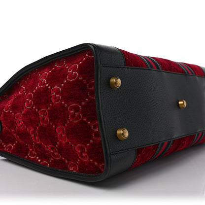 Gucci Velvet GG Monogram Textured Calfskin Web Medium Duffle Bag Red Cipria Black 8 of 11