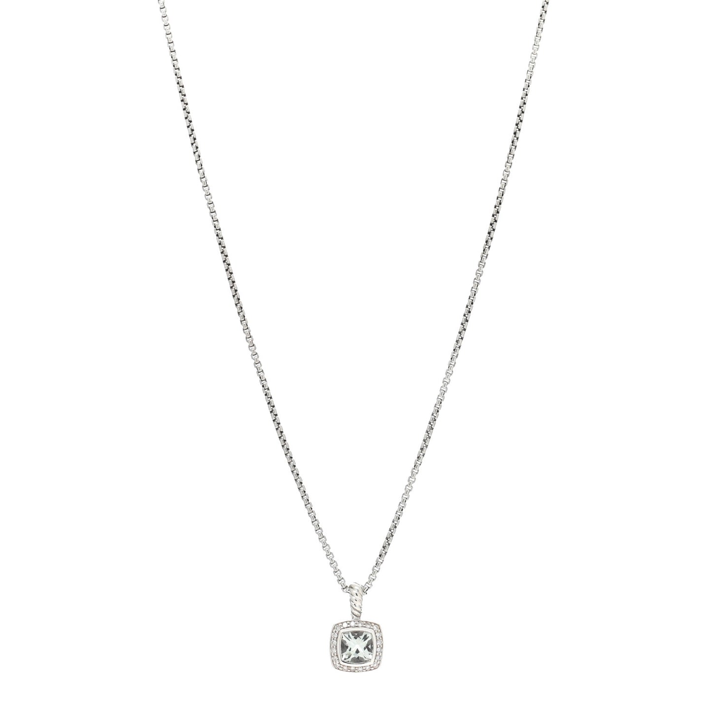 Sterling Silver Diamond Prasiolite 7mm Petite Albion Pendant Necklace