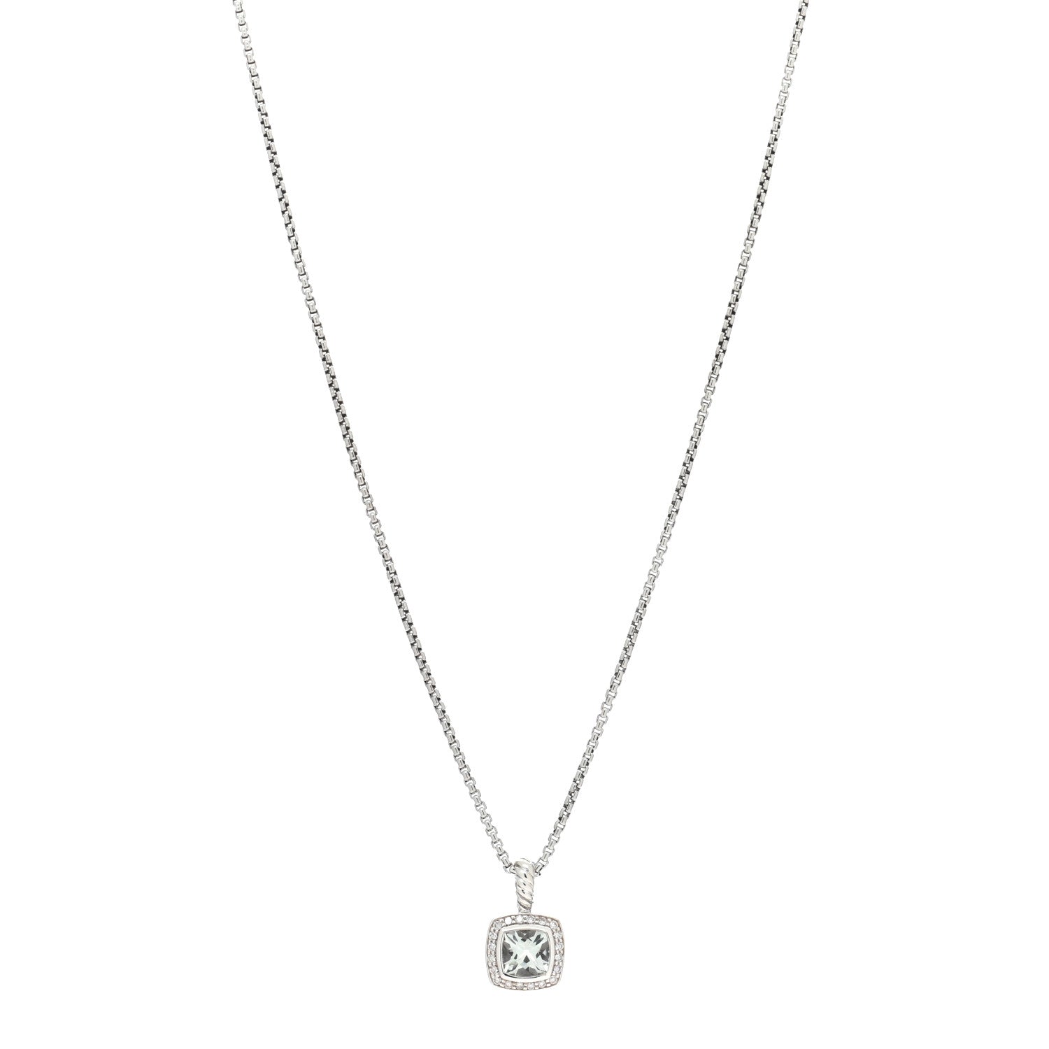 David Yurman Sterling Silver Diamond Prasiolite 7mm Petite Albion Pendant Necklace 1 of 4