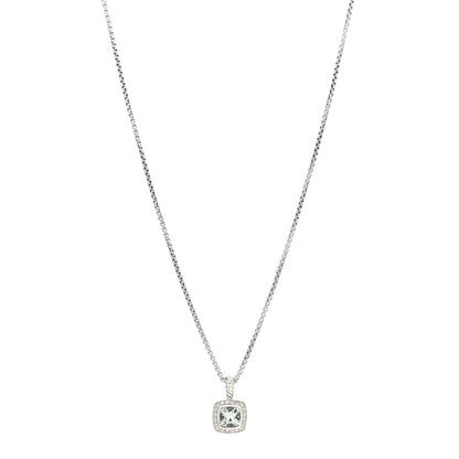 David Yurman Sterling Silver Diamond Prasiolite 7mm Petite Albion Pendant Necklace 1 of 4