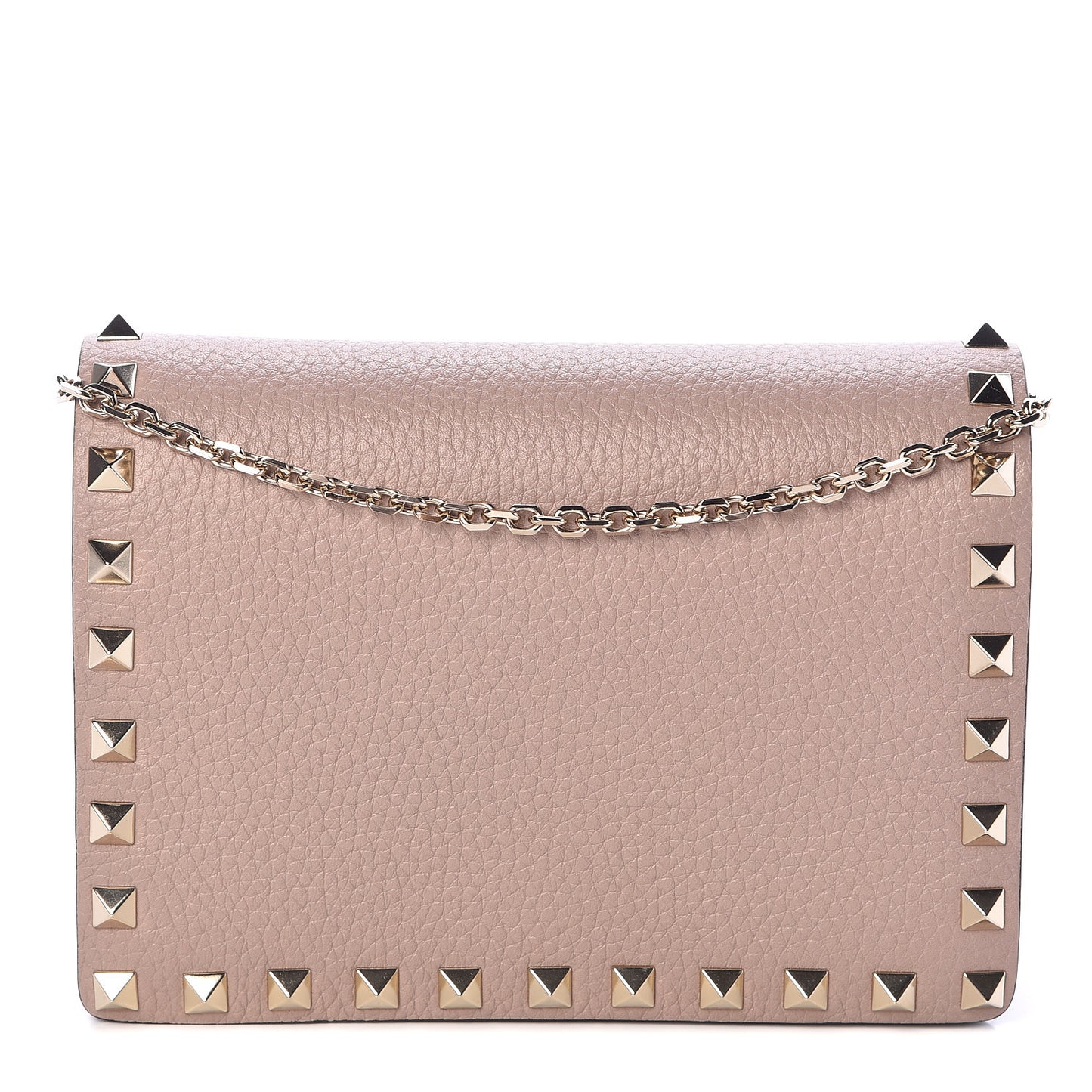 Pebbled Calfskin Rockstud Wallet on Chain Poudre