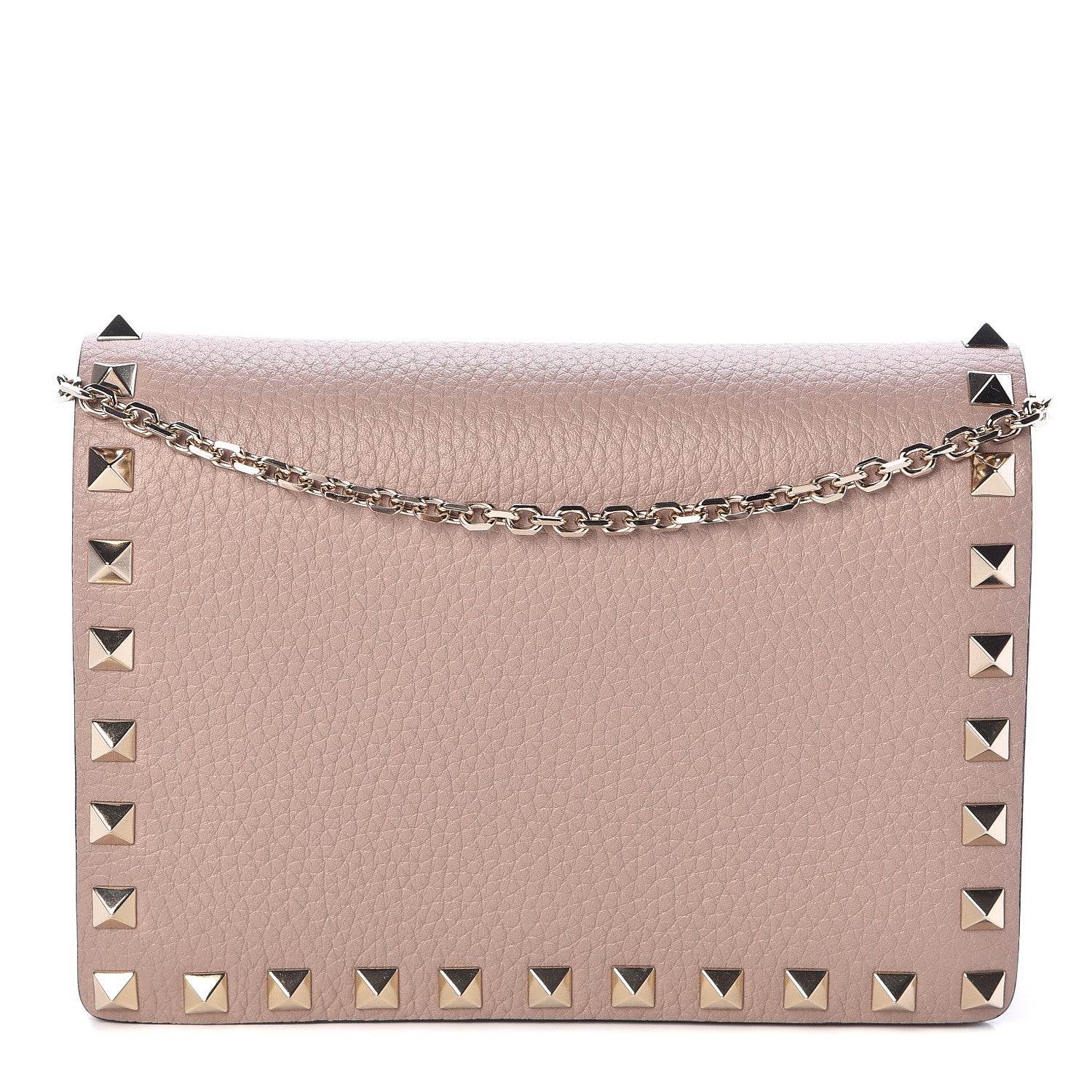 Valentino Garavani Pebbled Calfskin Rockstud Wallet on Chain Poudre 1 of 10
