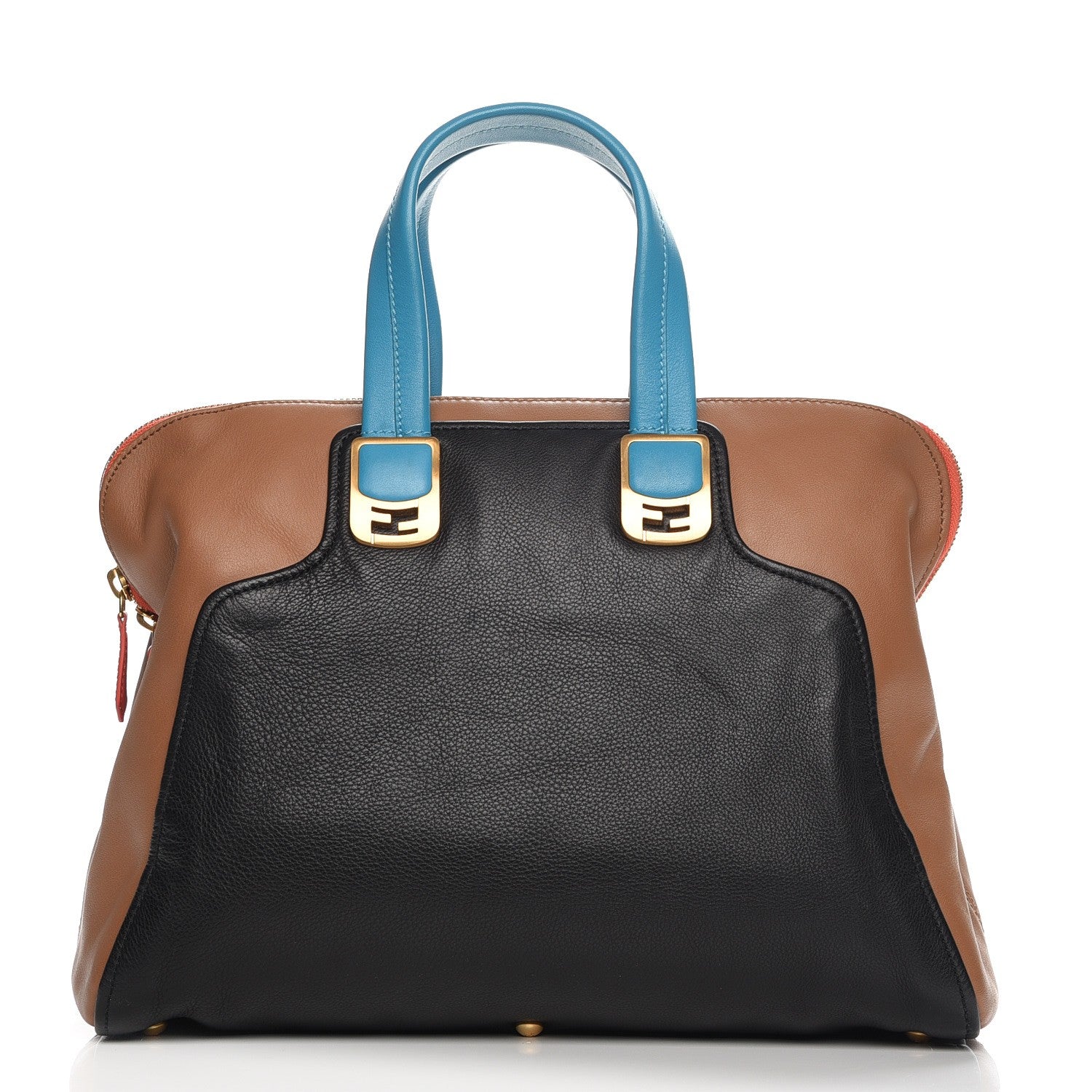 Fendi Capra Vitello Saddle Colorblock Large Chameleon Tote Biscotto 1 of 7