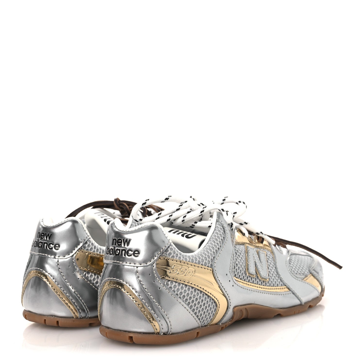Miu Miu X NEW BALANCE Metallic Calfskin Mesh 530 SL Sneakers 39.5 Argento Platino 5 of 11