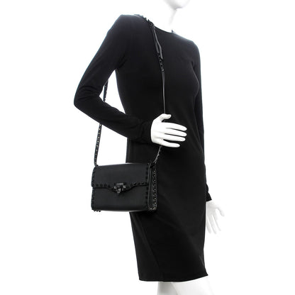 Valentino Garavani Vitello Monochrome Medium Rockstud Flip Lock Crossbody Bag Black 2 of 7