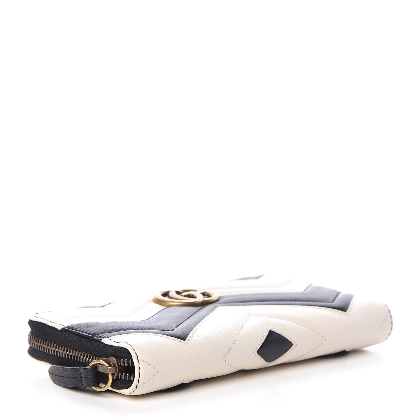 Calfskin Matelasse GG Marmont Zip Around Wallet Black White