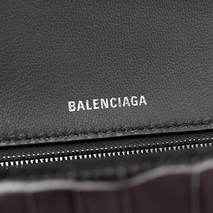 Balenciaga Shiny Calfskin Crocodile Embossed Medium Hourglass Top Handle Bag Dark Grey 6 of 18