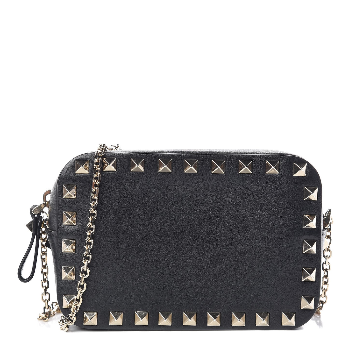 Calfskin Small Rockstud Chain Camera Crossbody Bag Black