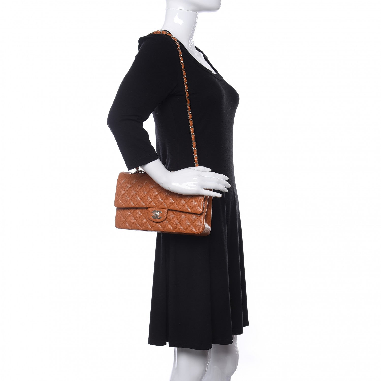 Chanel Caviar Quilted Medium Double Flap Light Brown 2 of 11