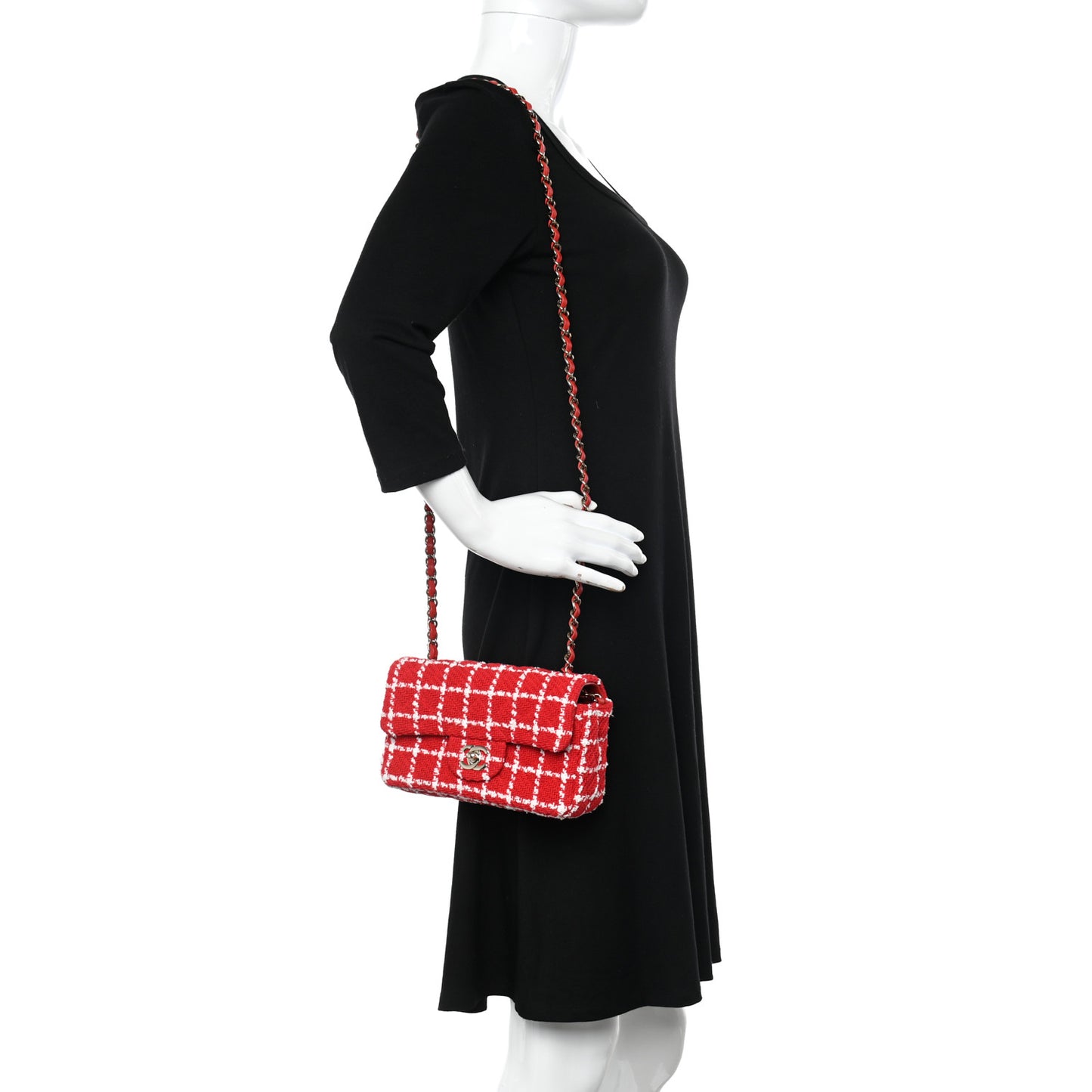 Tweed Quilted Mini Rectangular Flap White Red