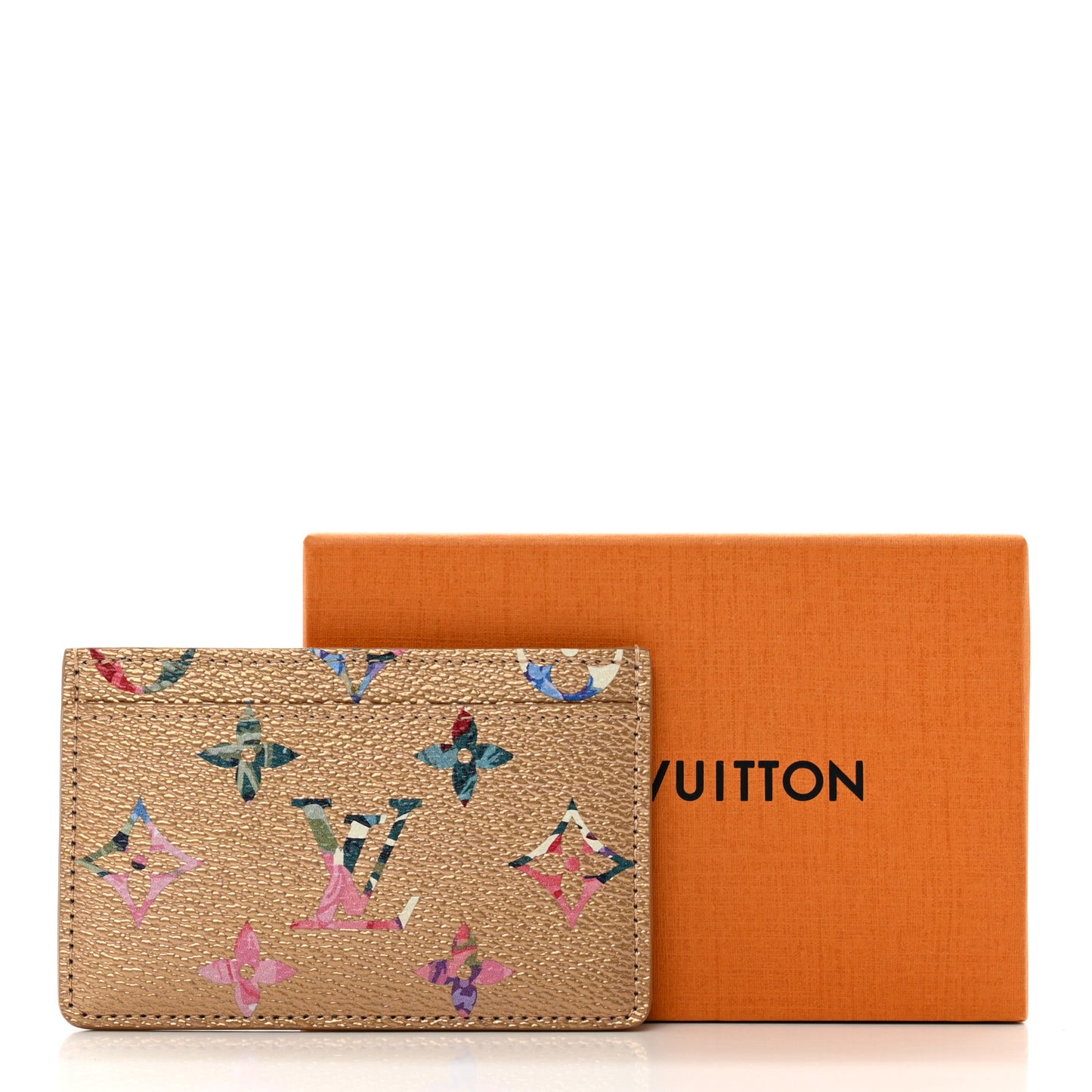 Metallic Monogram LV Garden Card Holder Gold