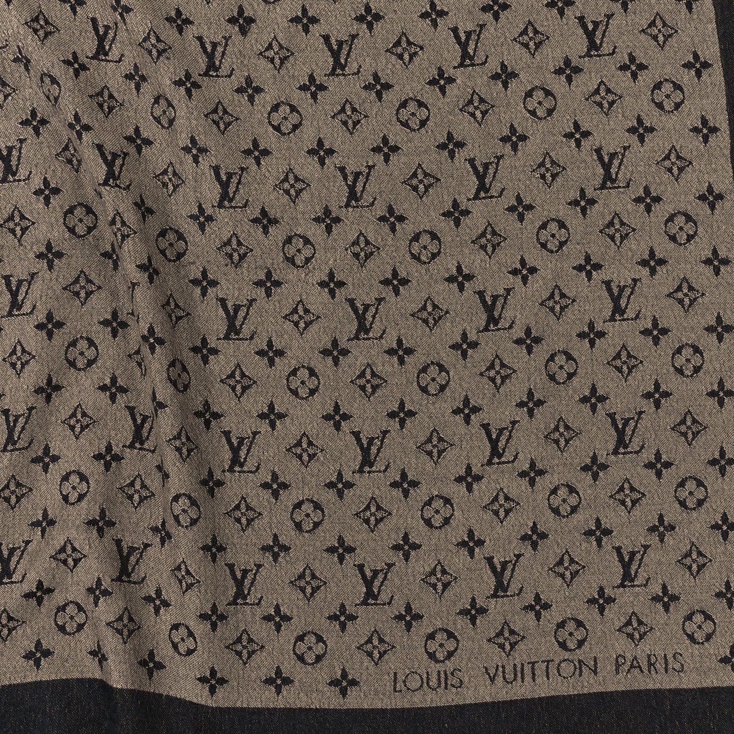 Wool Silk Monogram Denim Shawl Beige Black