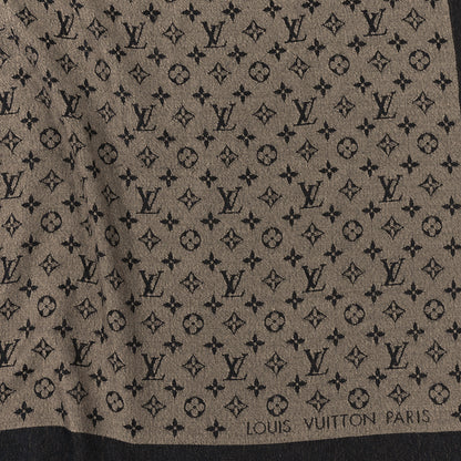 Louis Vuitton Wool Silk Monogram Denim Shawl Beige Black 2 of 3
