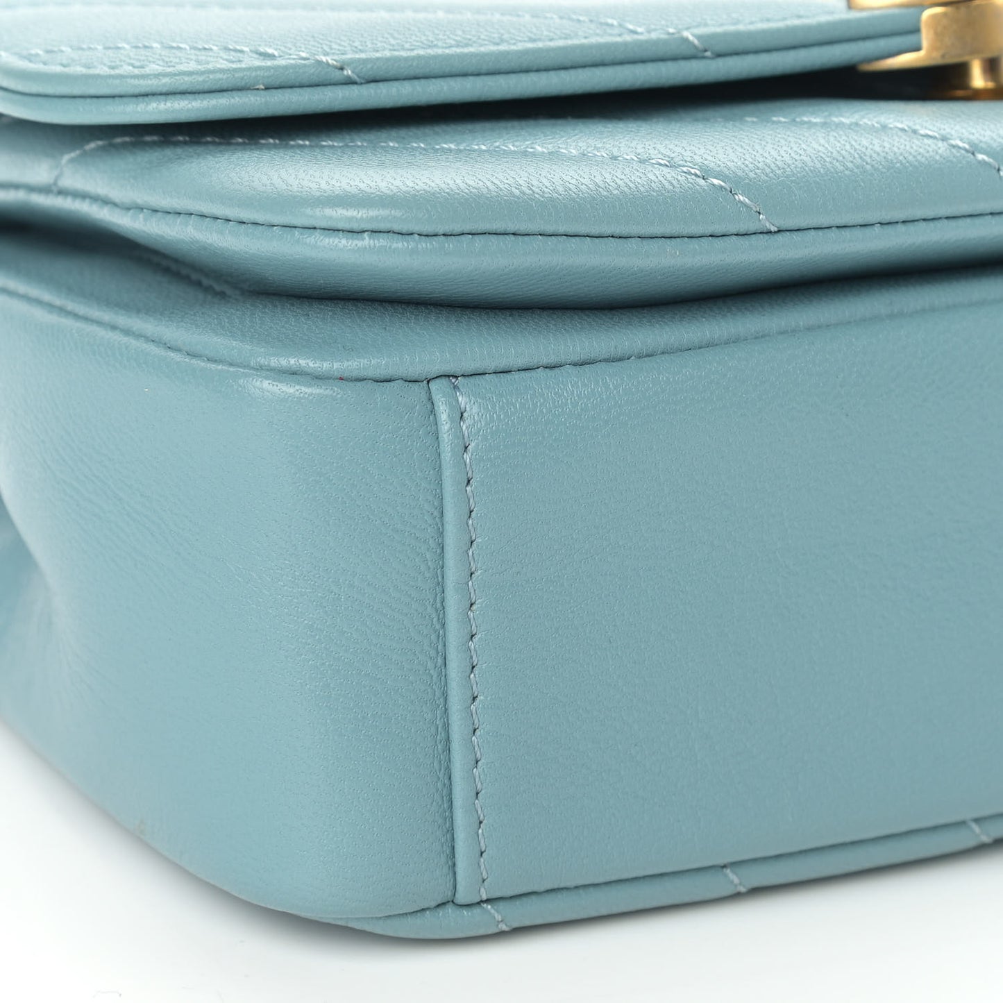 Lambskin Chevron Quilted Gold Top Handle Flap Bag Blue