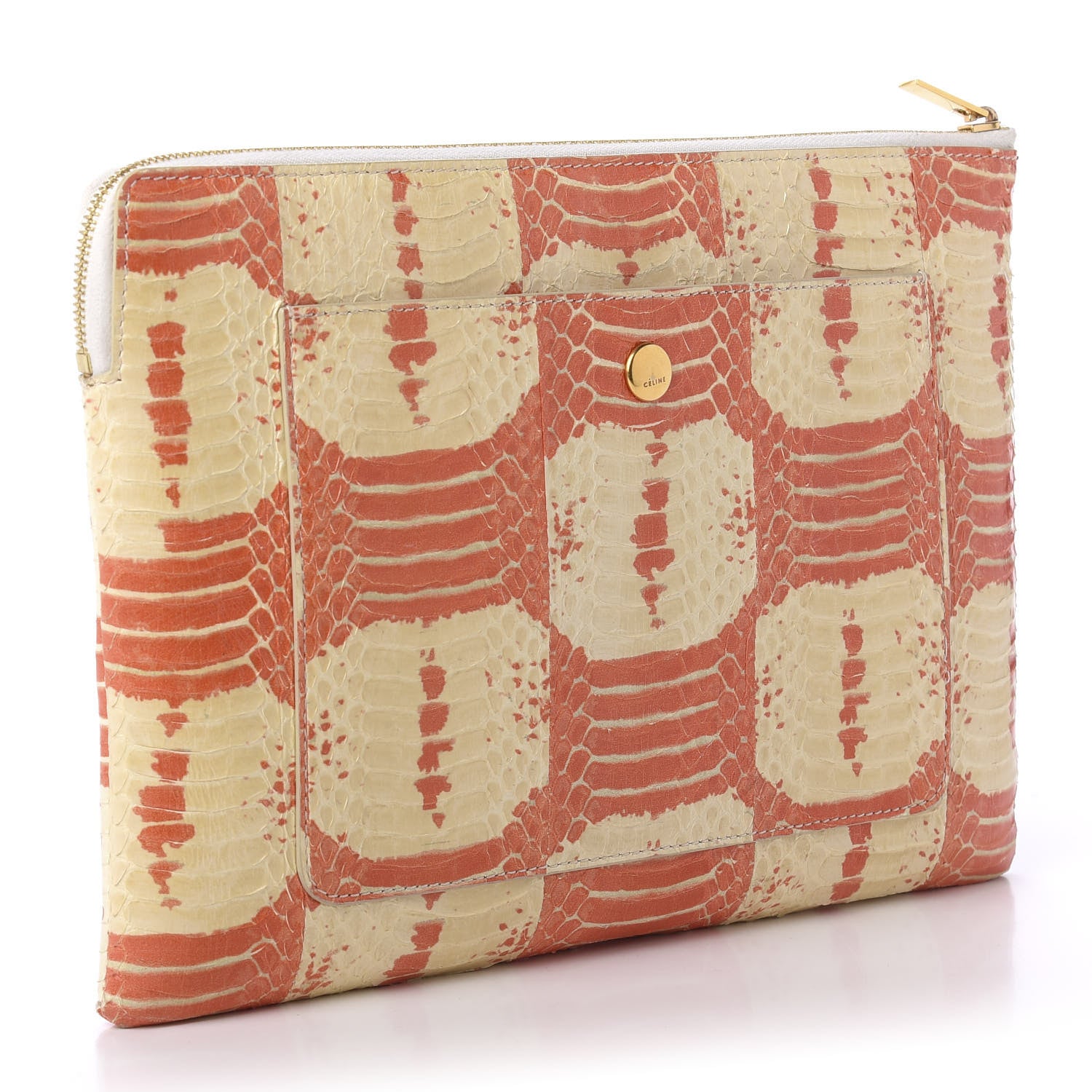 Celine Watersnake Clutch Pouch Orange White 3 of 9