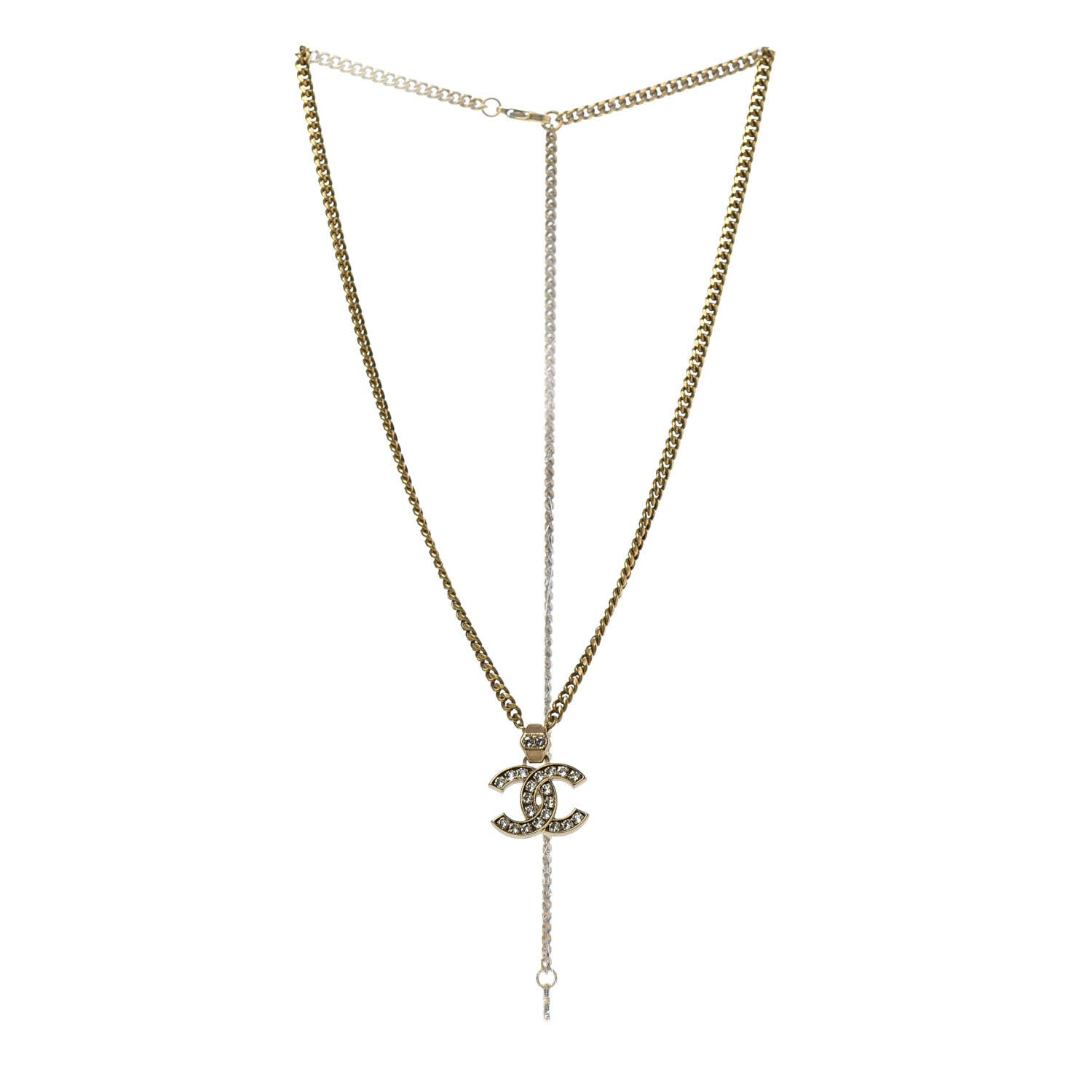 Chanel Crystal CC Pendant Necklace Gold 3 of 6