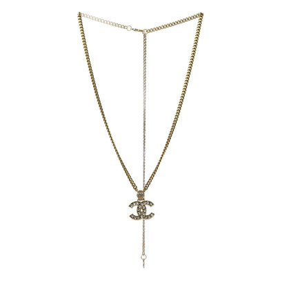Chanel Crystal CC Pendant Necklace Gold 3 of 6