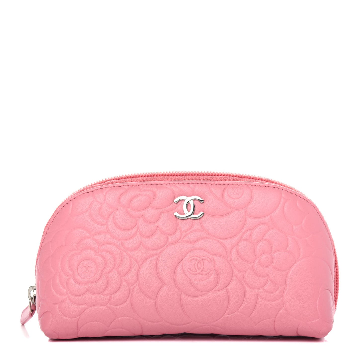 Lambskin Camellia Embossed Cosmetic Case Pink