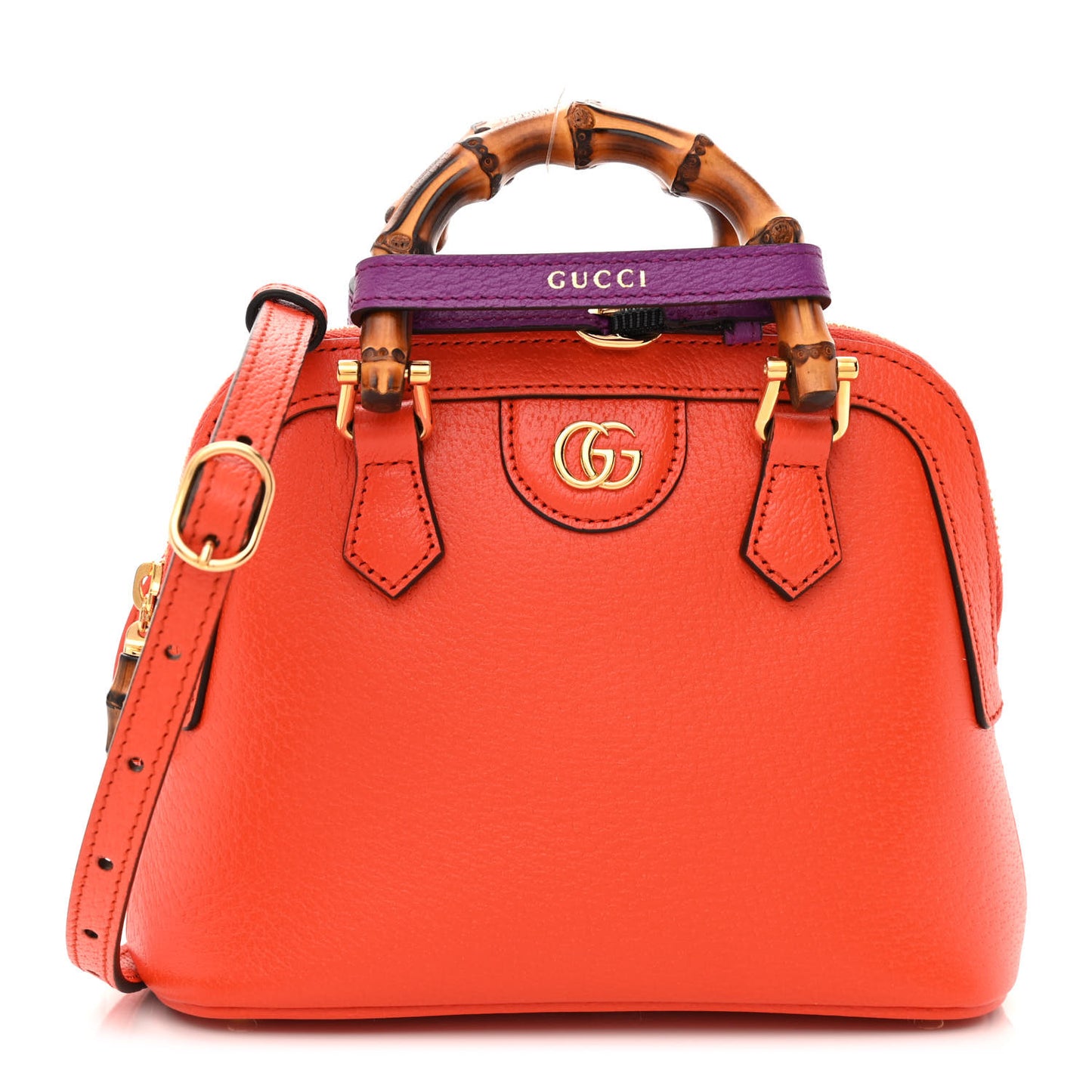 Textured Dollar Calfskin Mini Diana Dome Tote Bag Deep Orange Spicy Cyclamin
