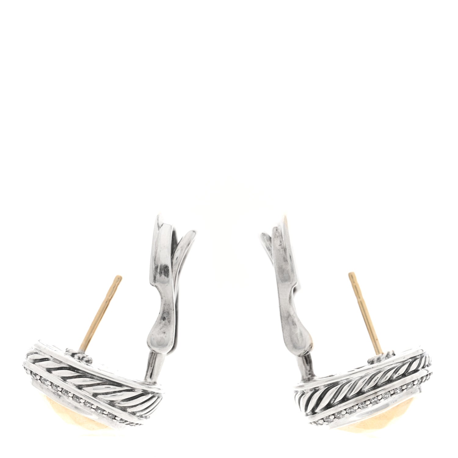 David Yurman Sterling Silver Pave Diamond 18K Yellow Gold 11mm Albion Earrings 3 of 4