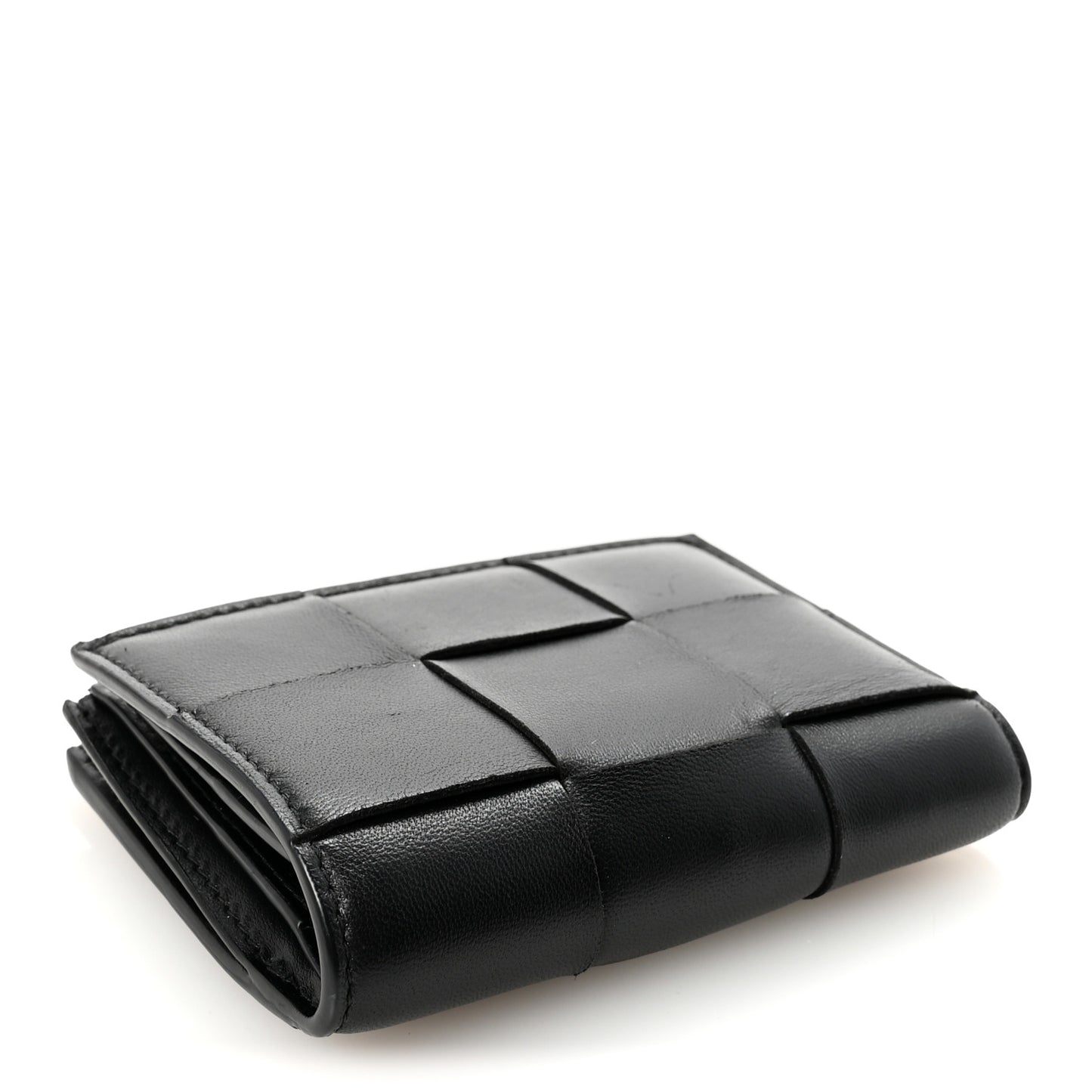 Nappa Maxi Intrecciato Small Bi-Fold Zip Wallet Black