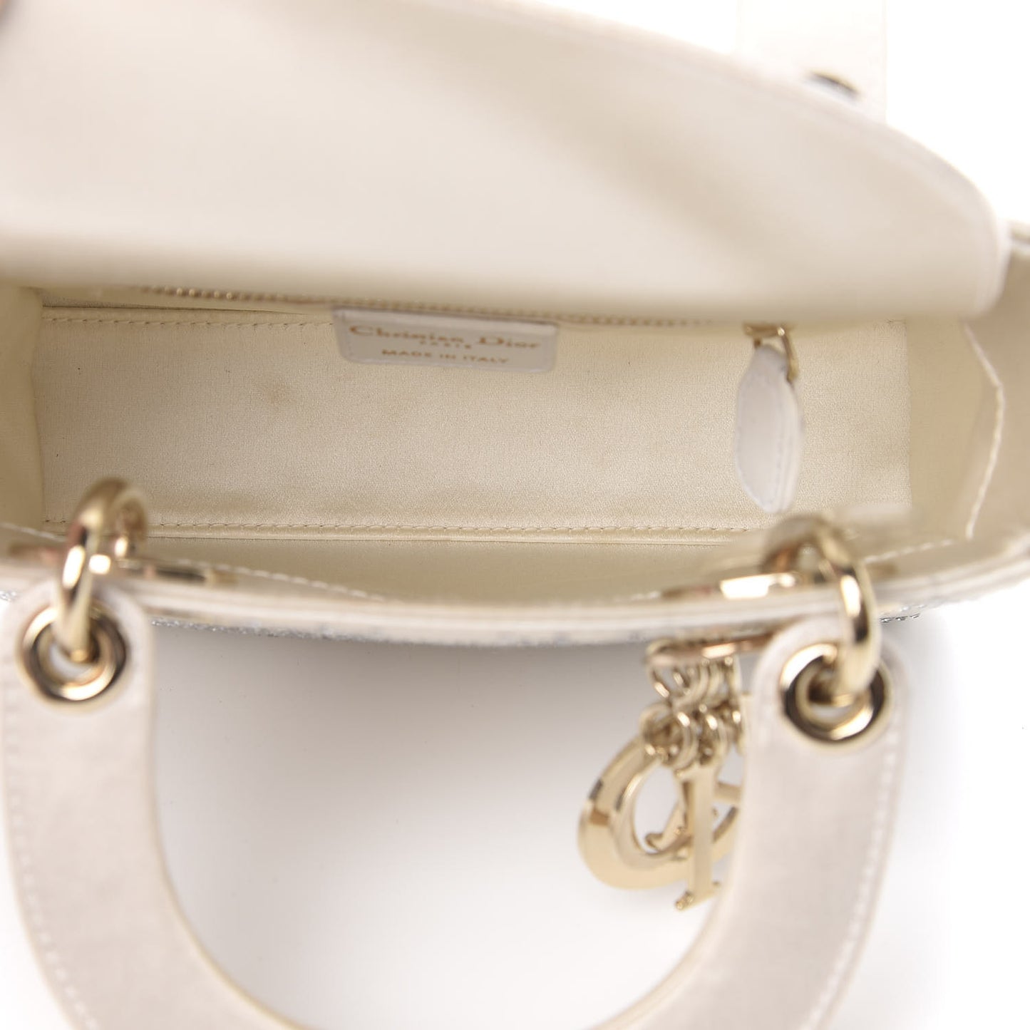 Satin Crystal Cannage Mini Lady Dior White