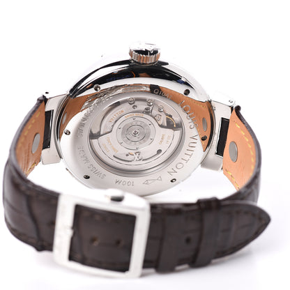 Louis Vuitton Stainless Steel Alligator 44mm Tambour Essential Orientation Automatic Watch Brown 4 of 6