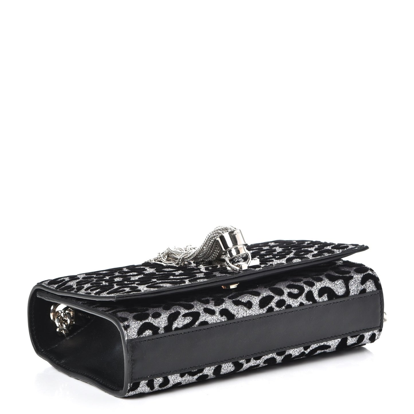 Glitter Leopard Small Monogram Kate Tassel Satchel Platine Black