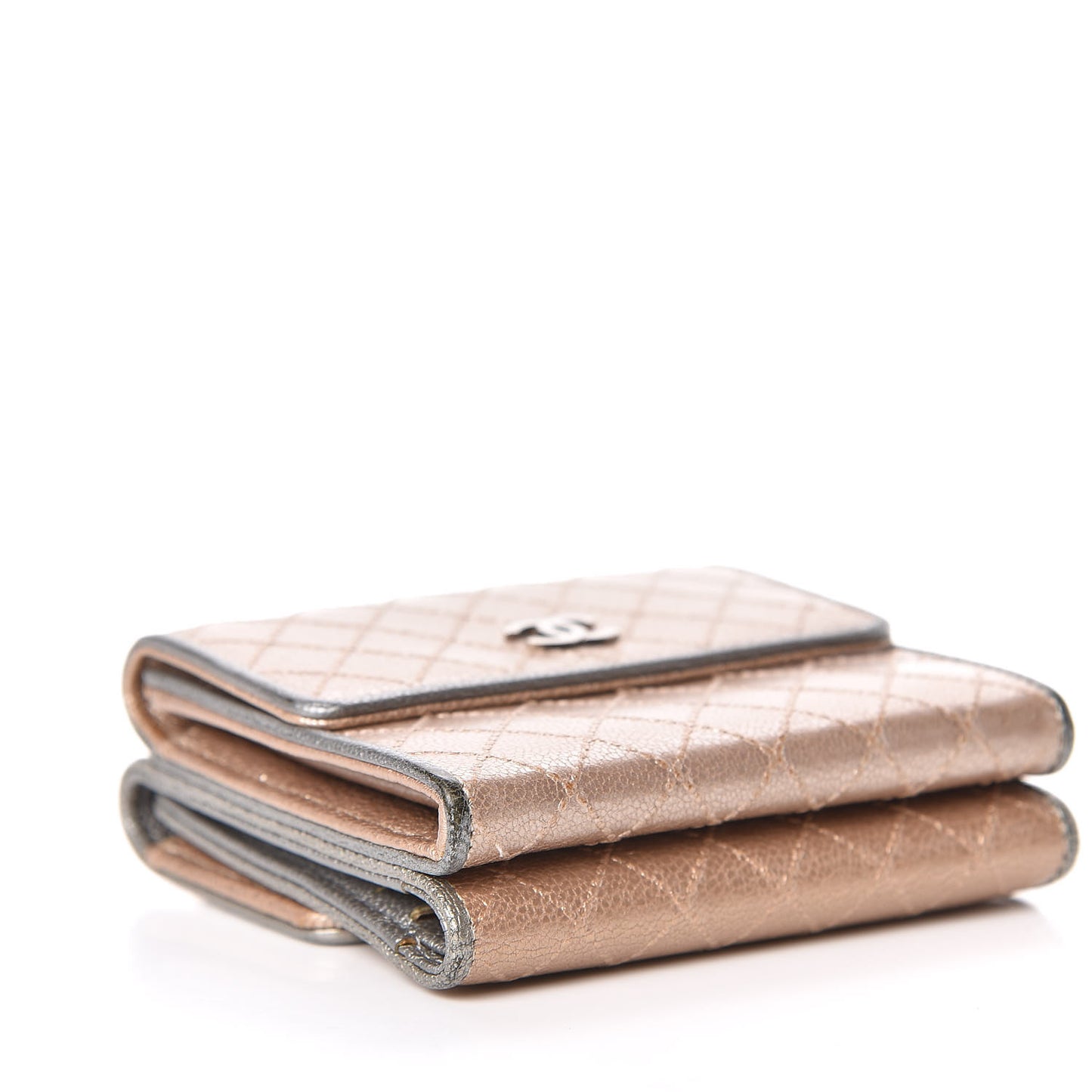Metallic Calfskin Diamond Stitched Card Holder Wallet Gold Silver