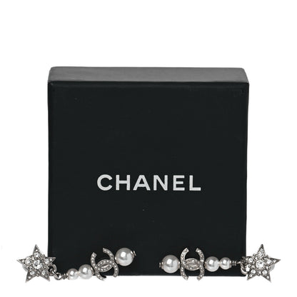 Chanel Crystal Pearl CC Star Drop Earrings Silver 5 of 5