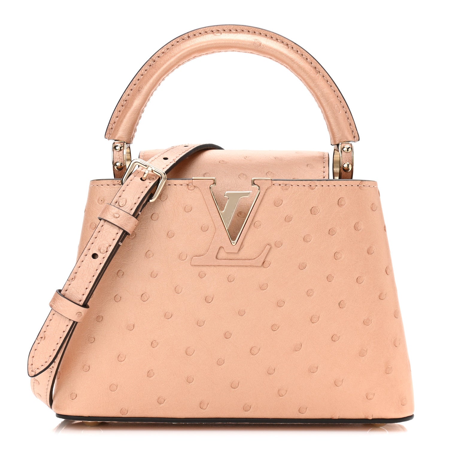 Louis Vuitton Ostrich Capucines Mini Rose Champagne 2 of 10