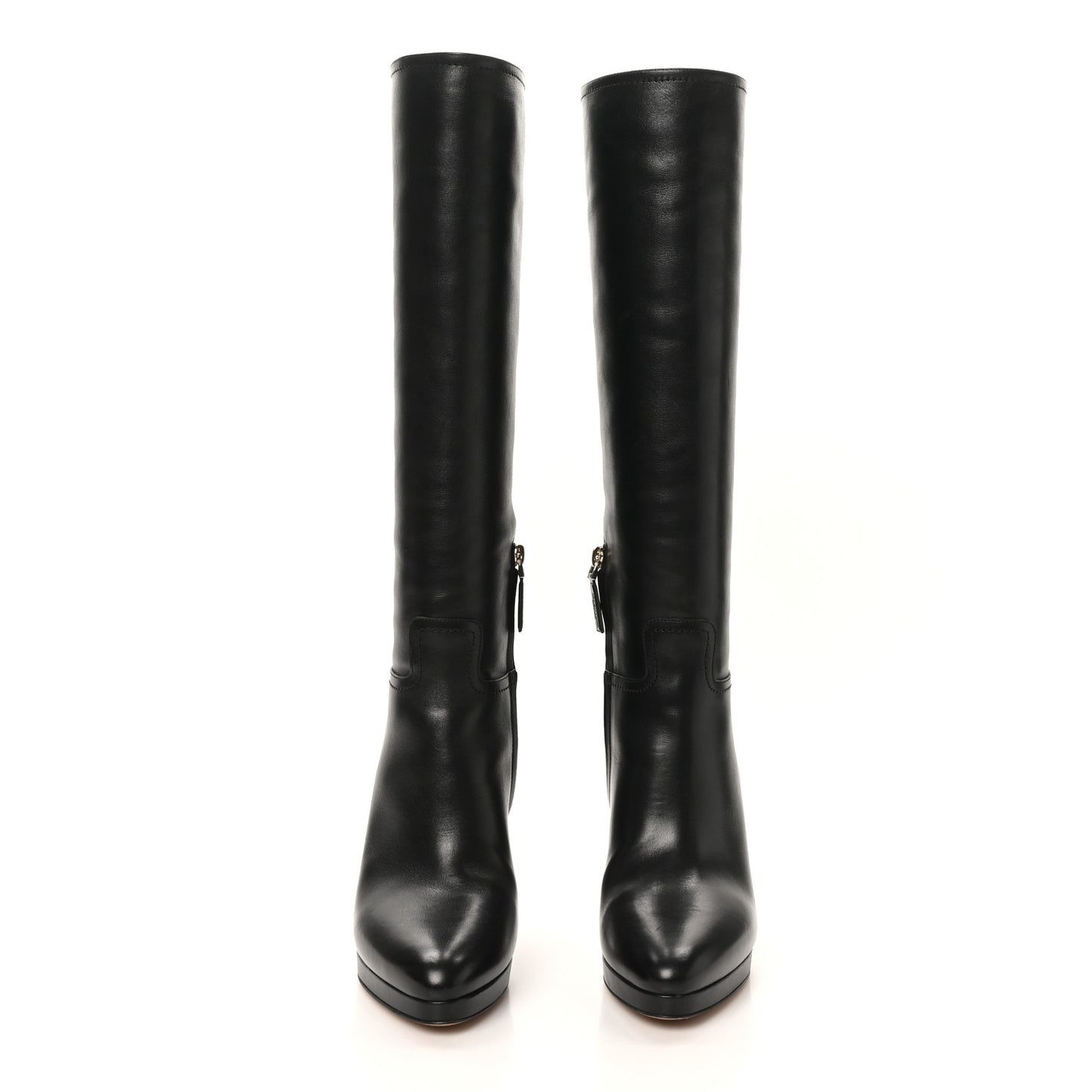 Calfskin Rockstud Knee High 100mm Platform Boots 38.5 Black