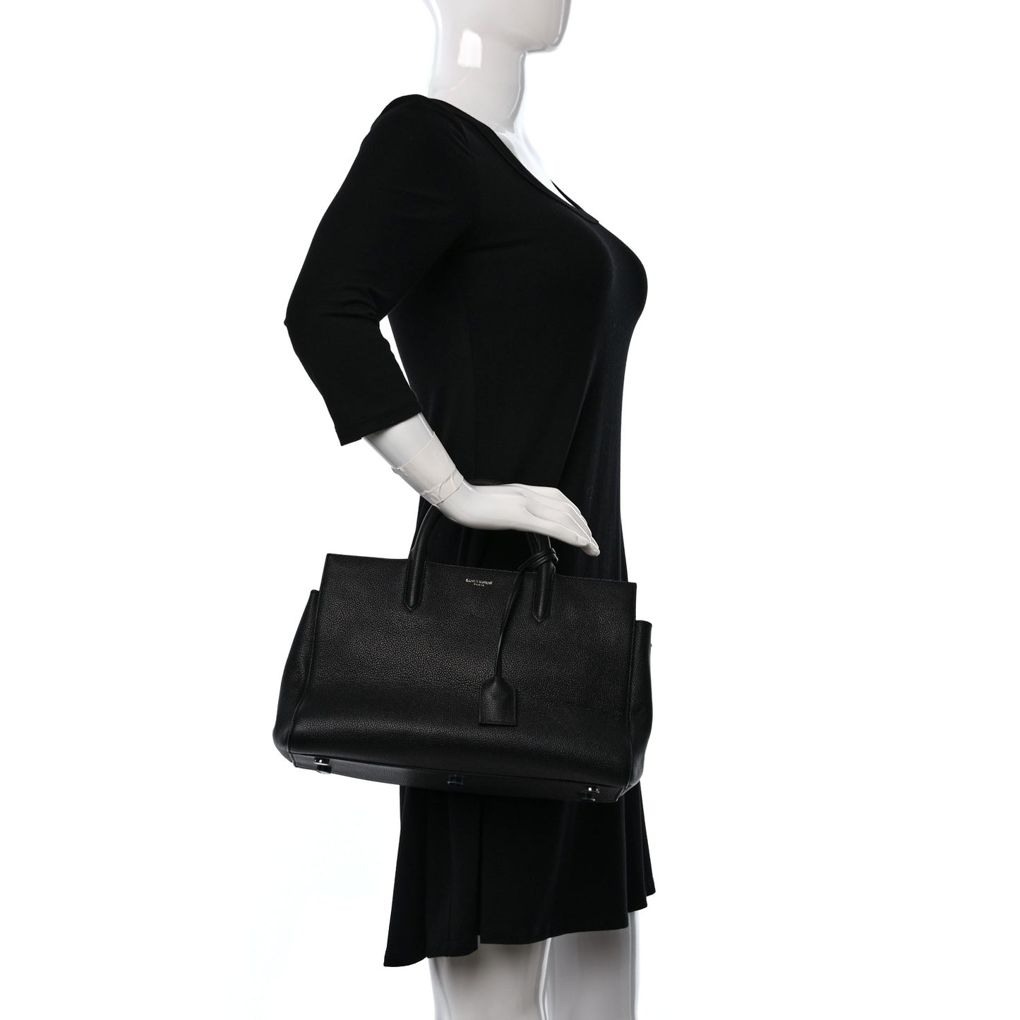 Grained Calfskin Small Cabas Rive Gauche Black
