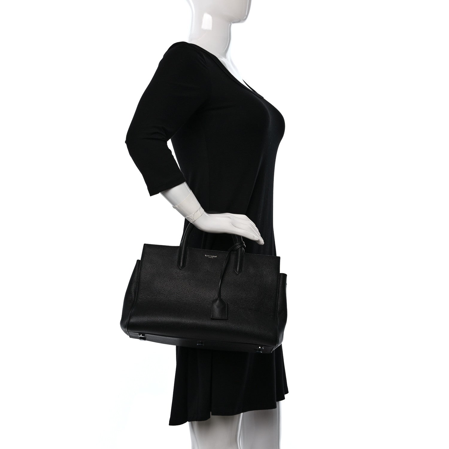 Saint Laurent Grained Calfskin Small Cabas Rive Gauche Black 2 of 11