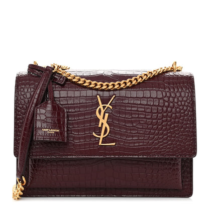 Saint Laurent Calfskin Crocodile Embossed Medium Monogram Sunset Rouge Legion 1 of 8