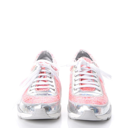 Chanel Tweed Suede Calfskin Sneakers 38 Silver Pink 2 of 8