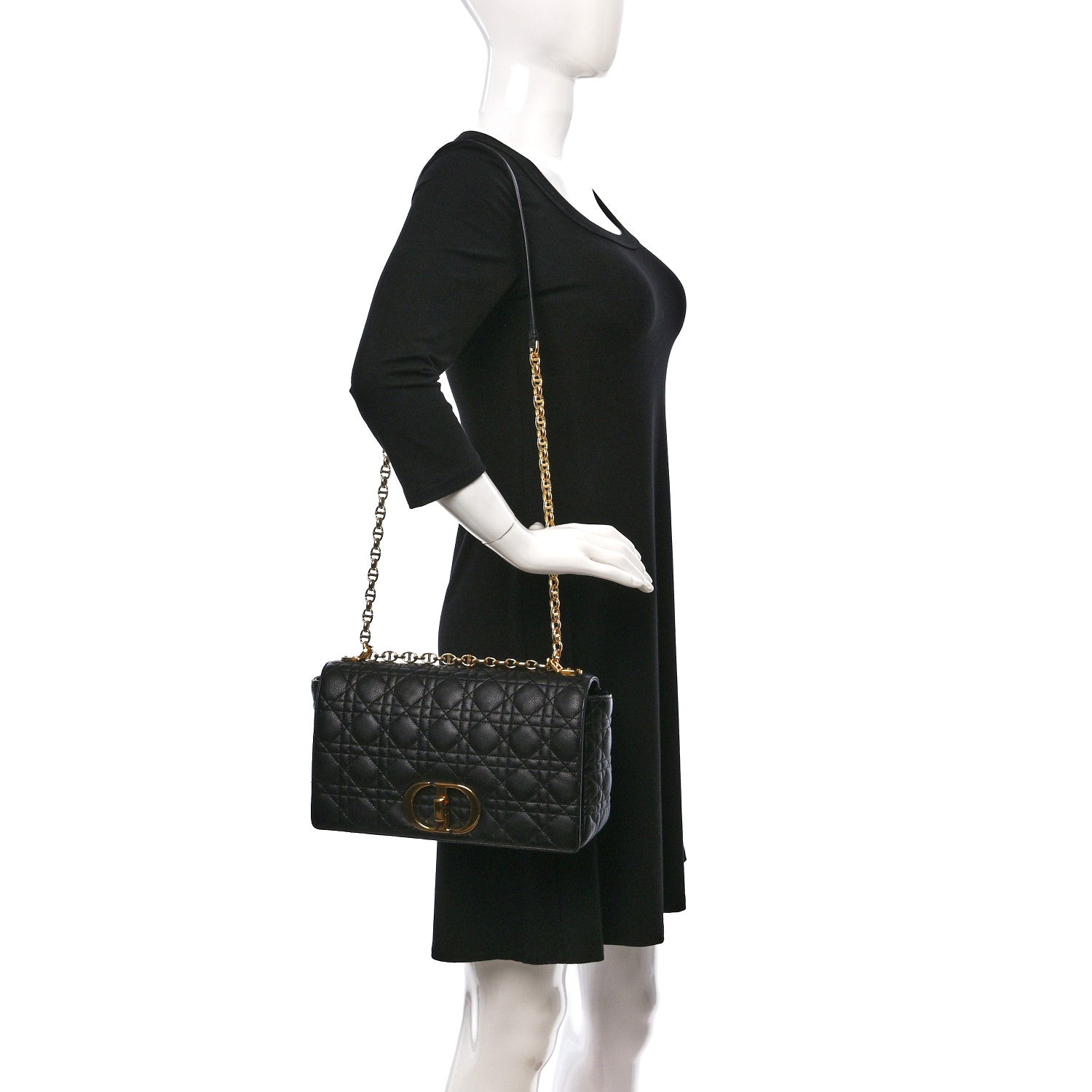 Christian Dior Grained Calfskin Cannage Large Caro Bag Black 2 of 9