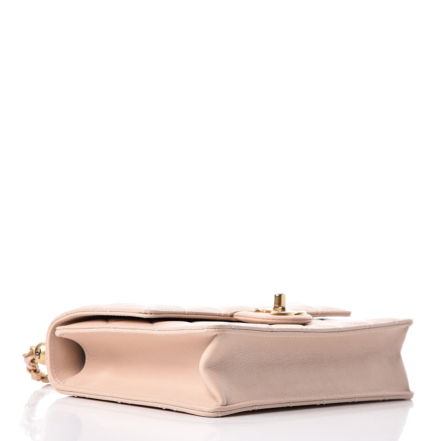 Lambskin Quilted Small Chic Pearls Flap Beige